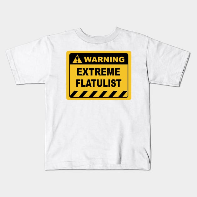 Humorous Human Warning Label EXTREME FLATULIST Kids T-Shirt by Color Me Happy 123